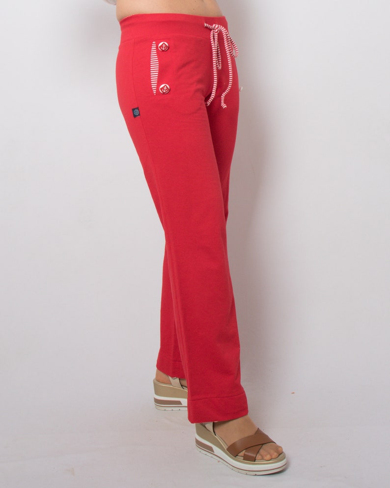 Vintage Red Cotton Drawstring Pants Flare Pants Women Festival Summer Medium Size image 7