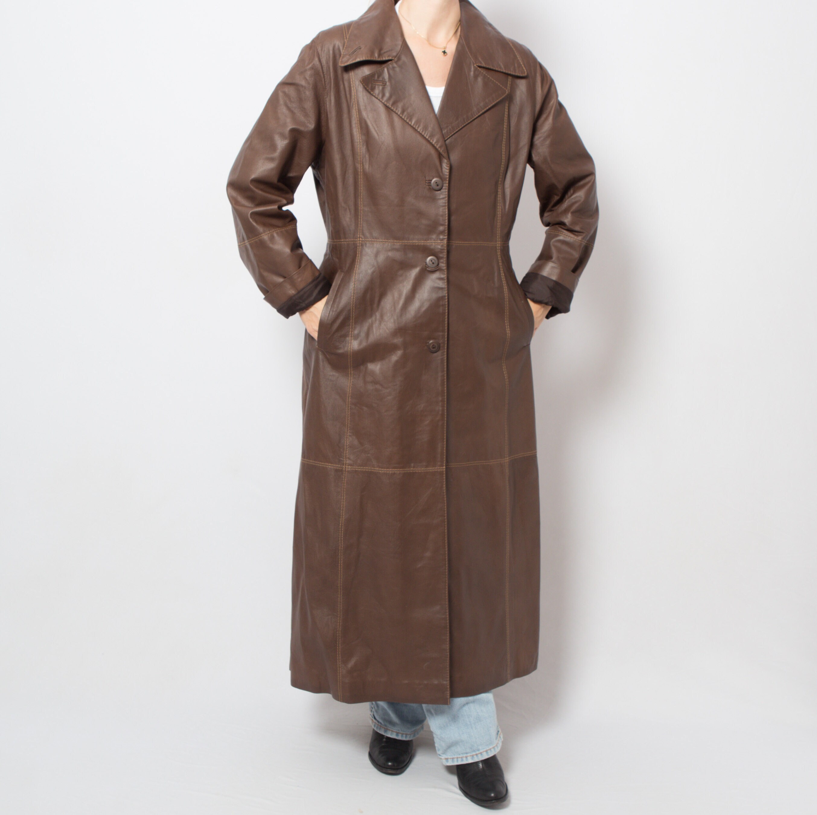 Vintage Maxi Leather Duster Brown Long Leather Coat Women - Etsy Canada