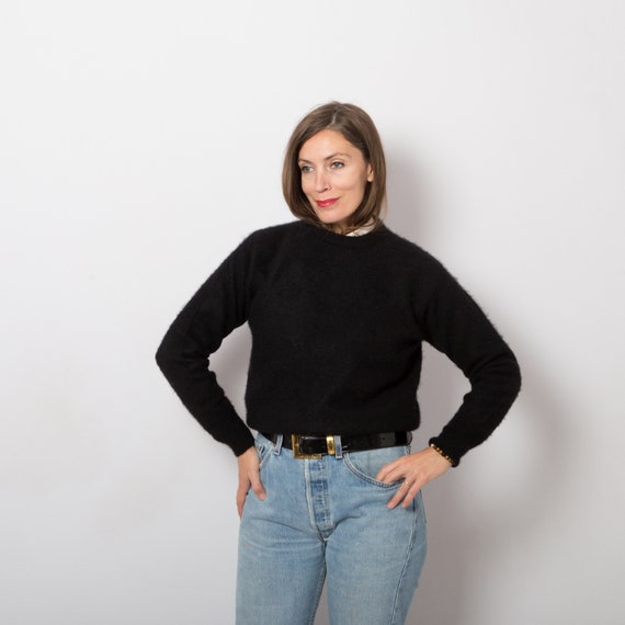 Vintage Black Cashmere Sweater Soft Fluffy Jumper