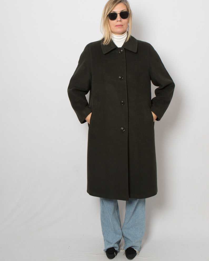 Long manteau en laine vert LUX Caban en laine pardessus simple boutonnage cadeau de taille moyenne pour petite amie femme soeur image 2