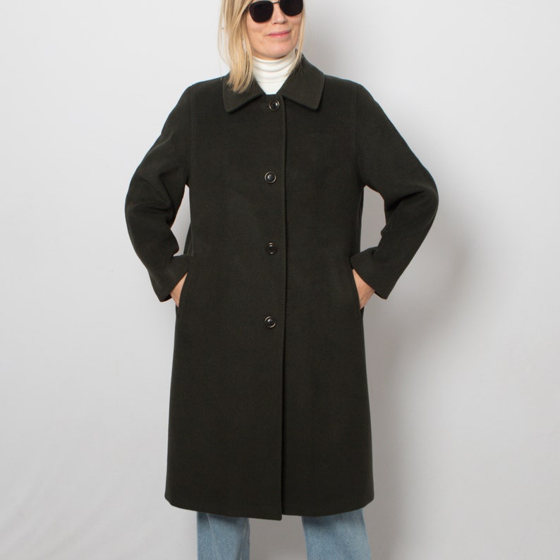 Long manteau en laine vert LUX Caban en laine pardessus simple boutonnage cadeau de taille moyenne pour petite amie femme soeur image 7