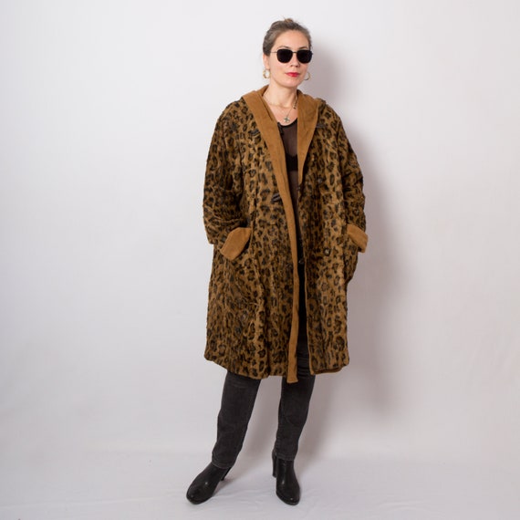 Reversible Leopard Coat Wool Blend Coat Women Brow