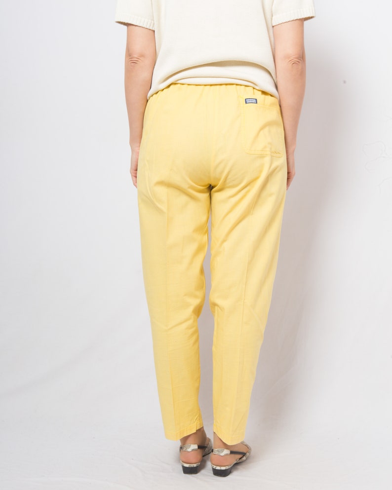 Vintage Lemon Yellow Pants Elastic Waist Pants Summer Yacht Travel Style Medium Size image 6