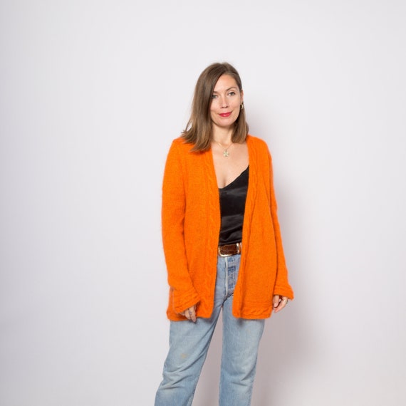Orange Cardigan Mohair Cardigan Patterned Long Kni