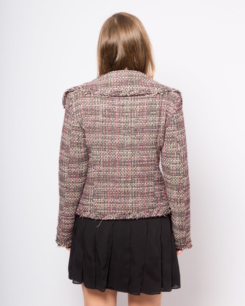 90s Purple Wool Tweed Blazer Women Casual Work Jacket Medium