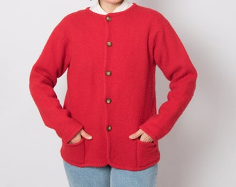 Vintage Benetton Boiled Wool Cardigan Red Grandma Cardigan Christmas Holiday Apparel can fit Medium Large Size Gift for Girlfriend