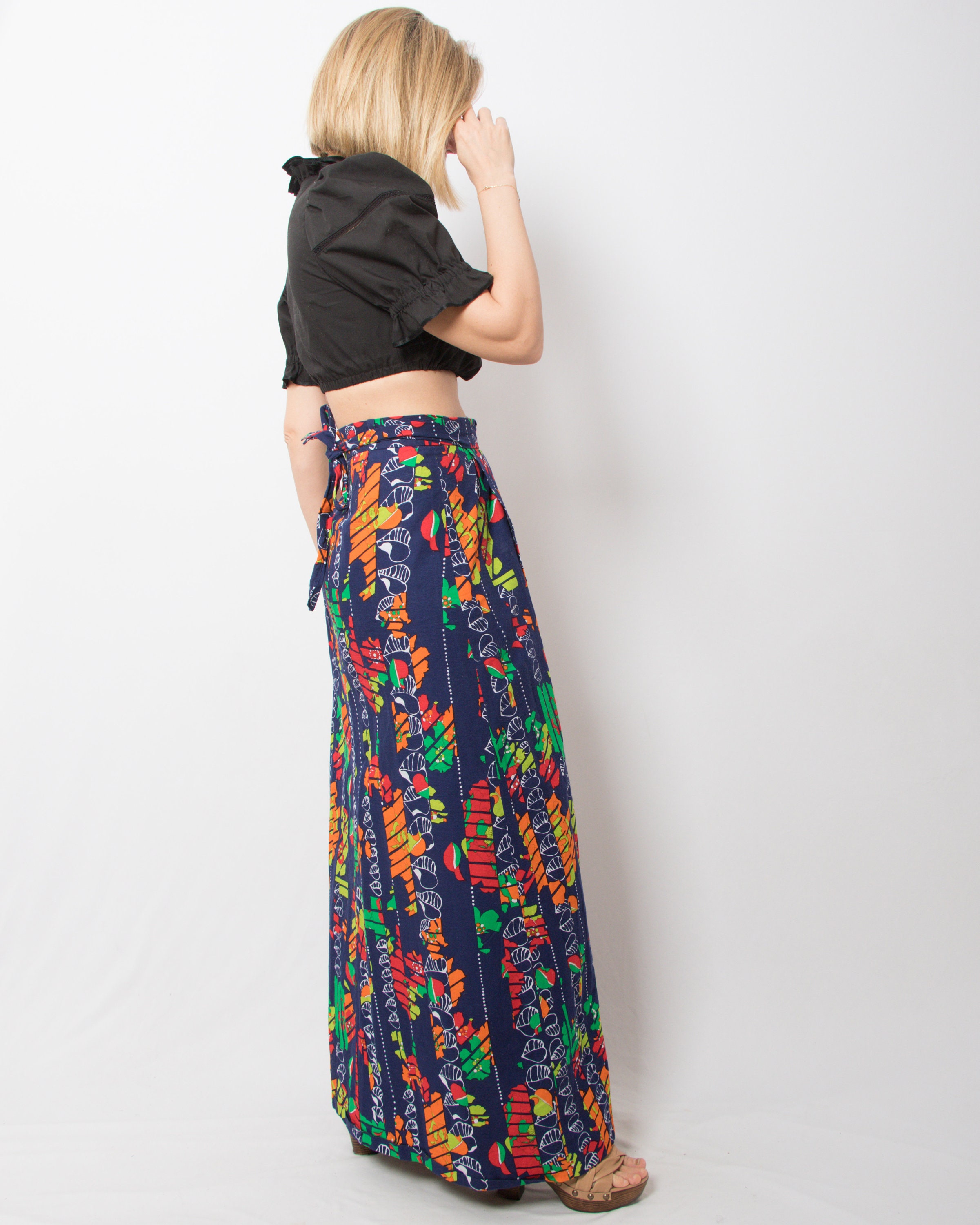 〈Ameri VINTAGE〉WRAPPING CODE SKIRT Vintage 70s Guatemalan Wrap Skirt Maya Indigo Blue Marbled