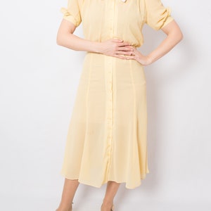 Vintage Wallis Exclusive Sheer Polka Dot Dress 40s Style Dress Light Yellow Dress Button Through Dress Small Size image 8