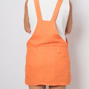 BOLD Orange Linen Overall Dress Linen Jumpsuit Dungaree Dress Small Size image 5