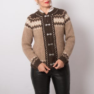 Vintage Brown Wool Cardigan Textured Cardigan Fuzzy Cardigan Fair Isle Cardigan Made in Norway will fit S, M image 8