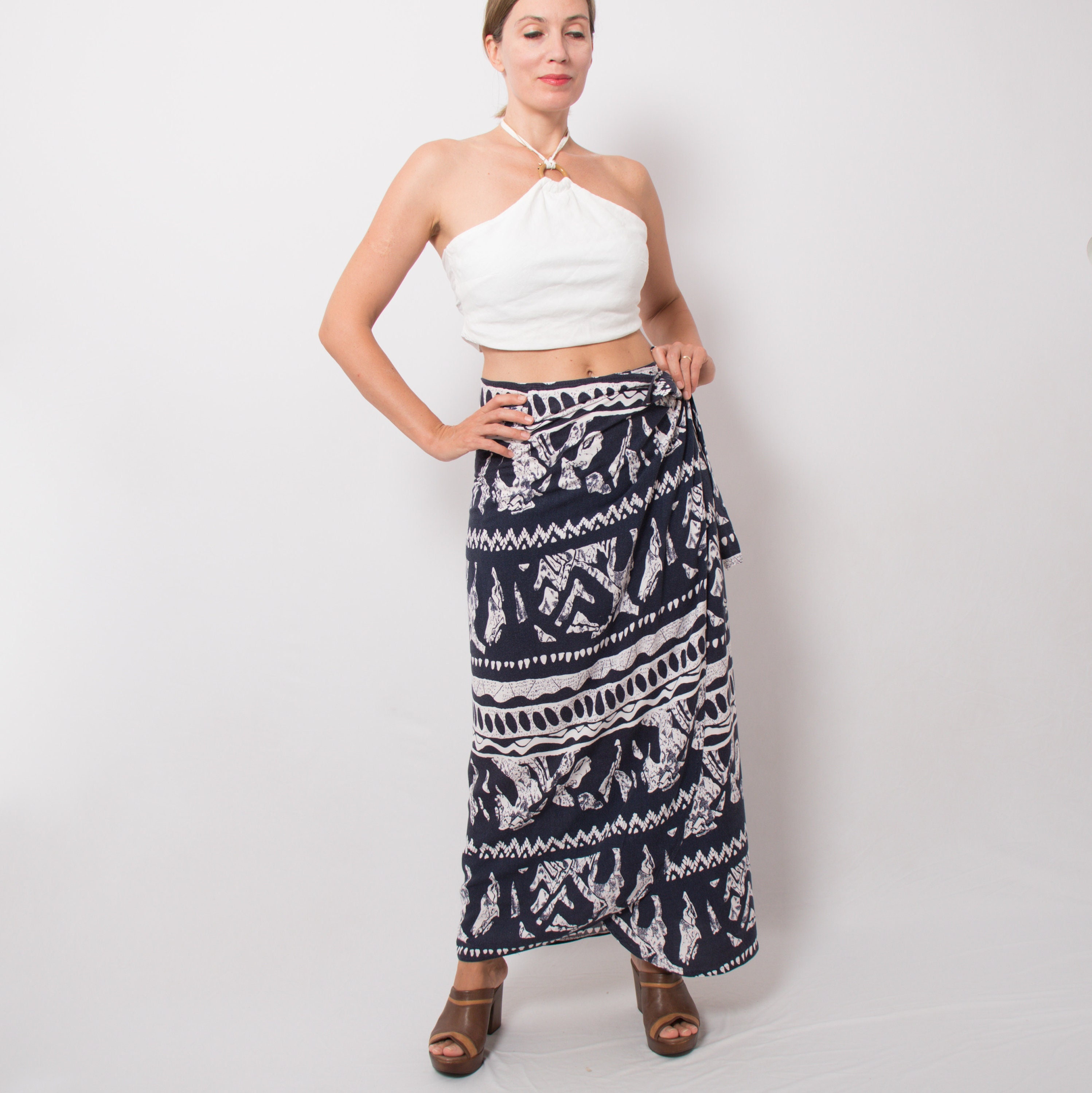 90s Beach Wrap Skirt Long Sarong Wrap 