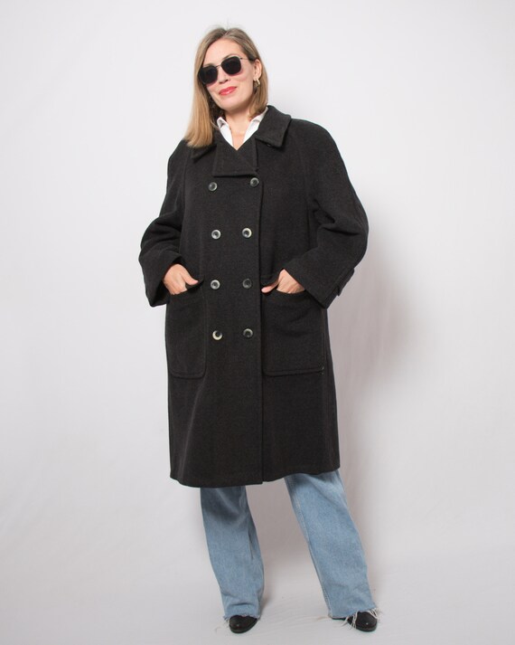 90s Grey Wool Double Breasted Coat Mohair Coat Mi… - image 3