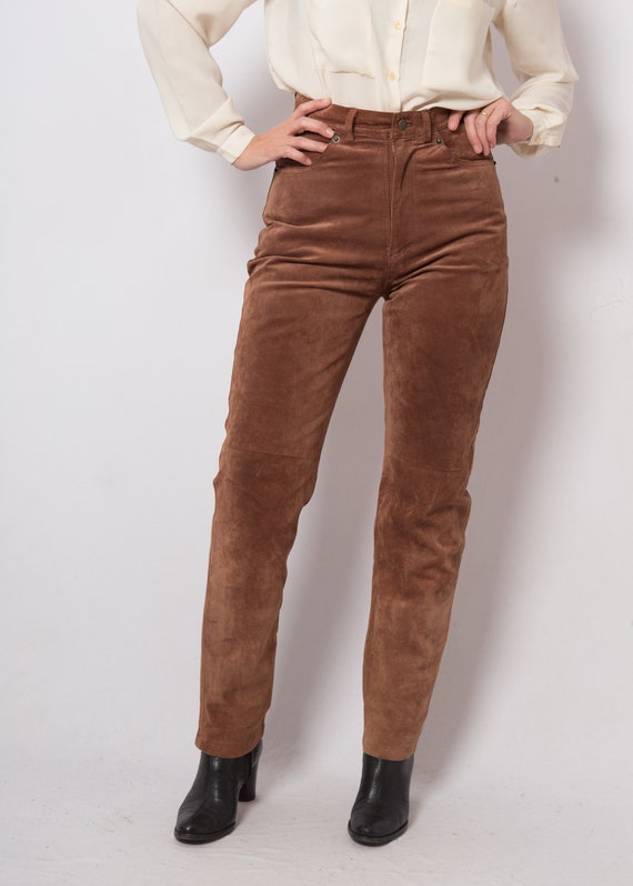 Vintage Leather Pants Women Brown Suede Pants Rust Edgy High Waisted  Leather Trousers W 27 Small Size Gift 