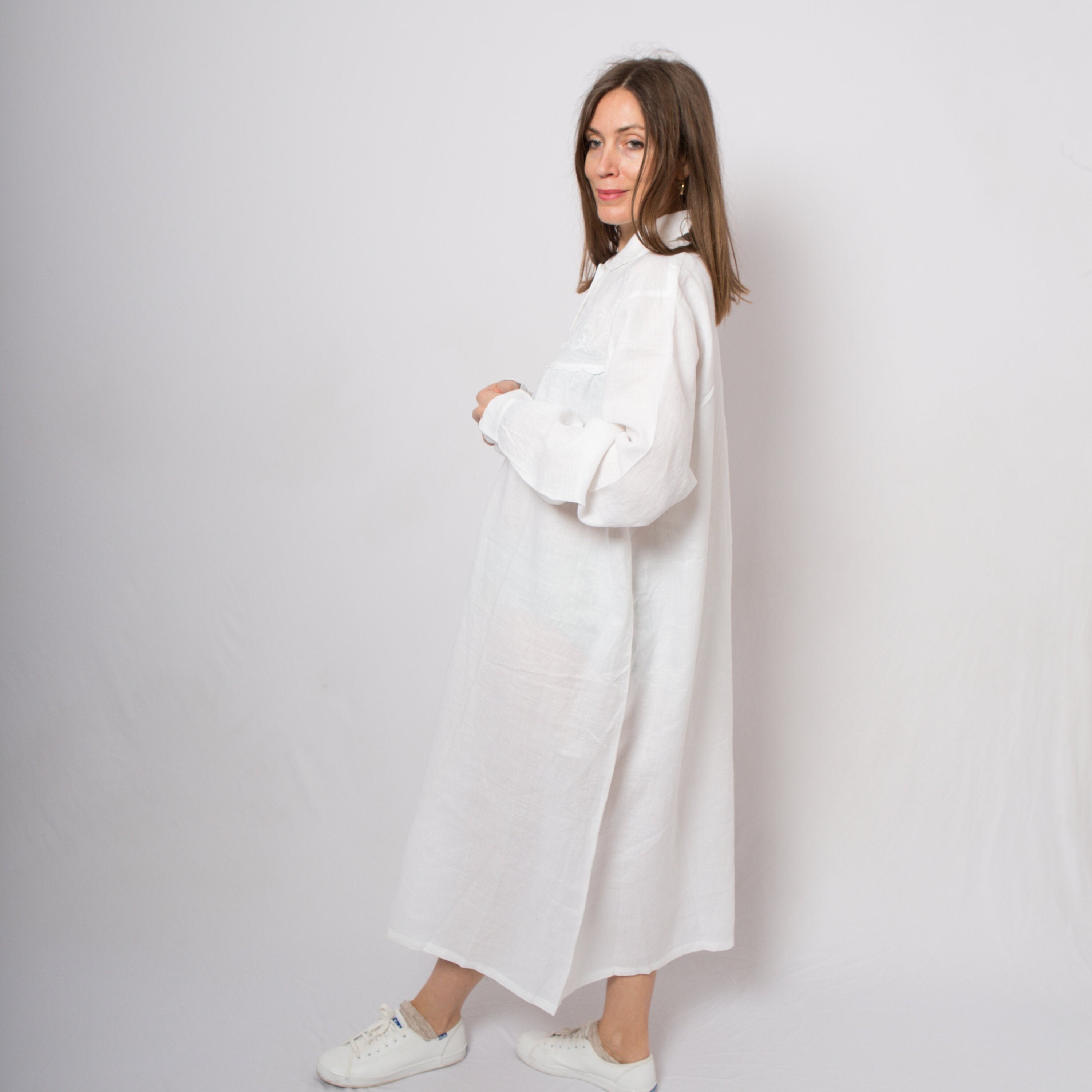 Vintage White Linen Nightgown Victorian Nightgown Embroidered | Etsy