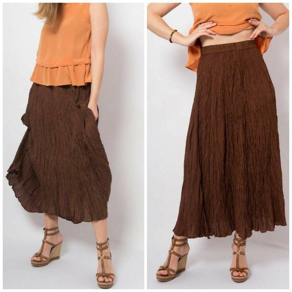 Crinkle Silk Skirt Maxi Silk Skirt Midi Skirt Elas