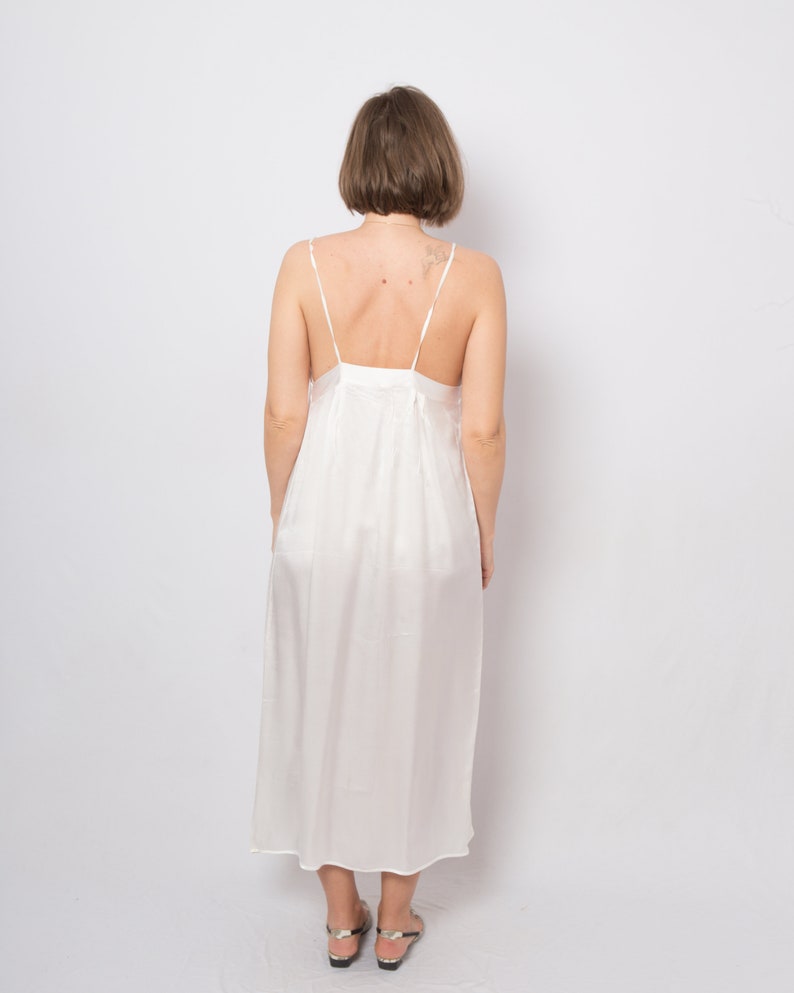 Vintage Peignoir Set Nightgown Robe Set Long Silk White Dressing Gown Silk Slip Dress Gift for Bride Large Size image 5