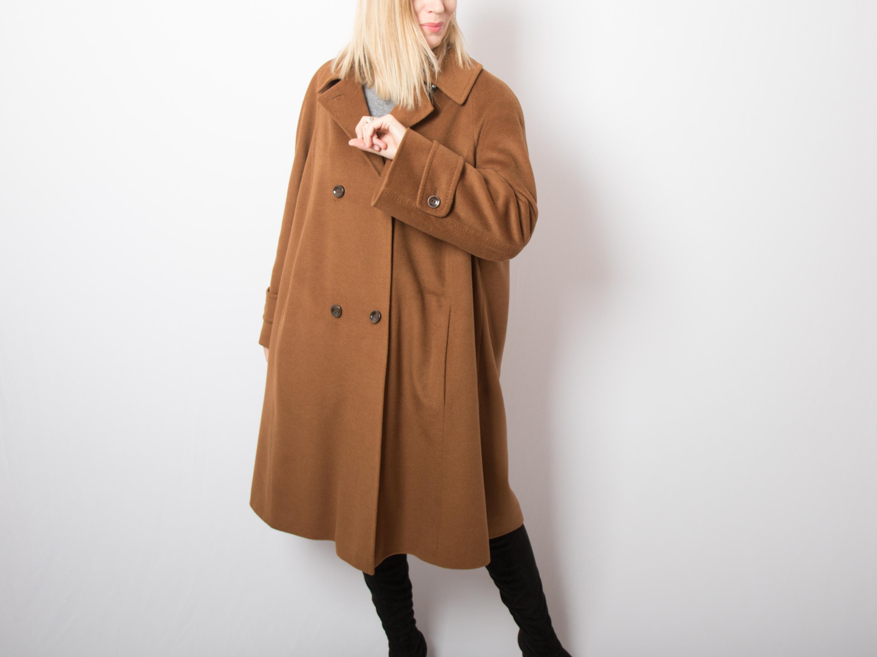 Vintage 90s Antonette Angora Wool Cashmere Long Swing Coat Oversized Double Breasted Overcoat Size L