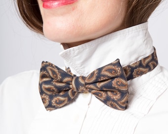 Vintage Bowtie Paisley Print Silk Bow Tie Adjustable Size Funny Statement Stylish Funky Made in Italy Gift for Husband Father Dad Son