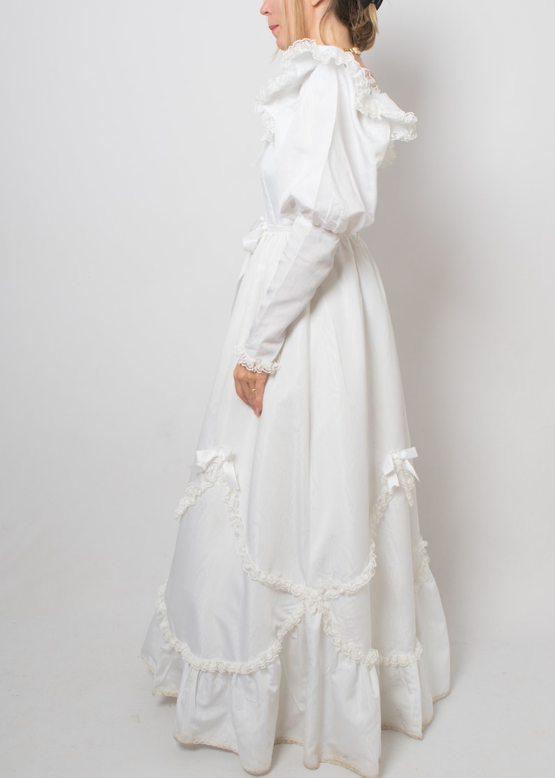 1980s White Puff Sleeve Wedding Dress Princess Wedding Dress inspired Victorian Edwardian Wedding dress Medium Size image 4