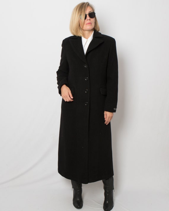 90s Womens Black Cashmere Coat Maxi Coat Long Dre… - image 8