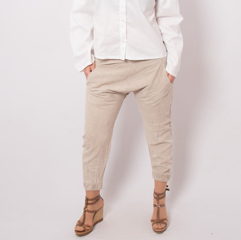 Adele Fado Beige Silk Pants Drop Crotch Pants Elastic Waist can fit Small Medium Size Gift Made in Italy image 1