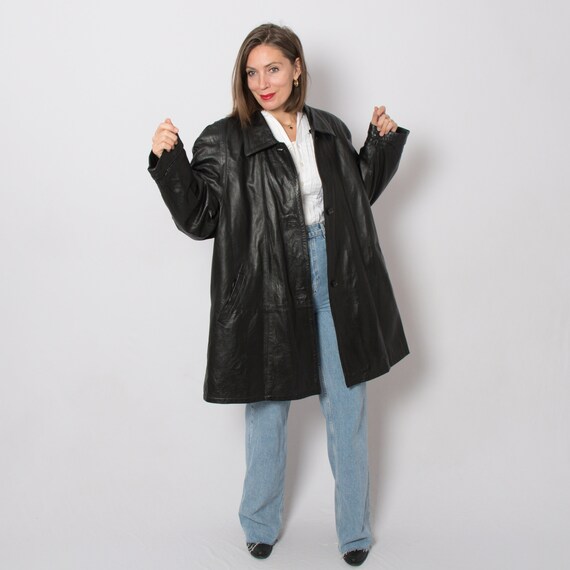 black leather swing coat
