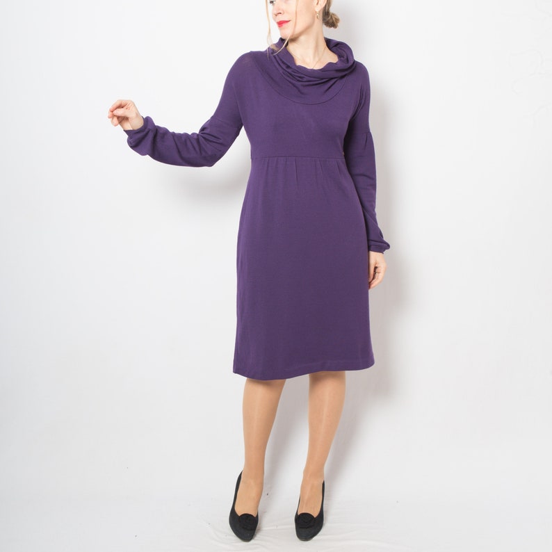 Robe pull en laine violette MARELLA Robe pull en laine Robe à col bénitier Robe chaude d'hiver confortable Cadeau de taille moyenne pour petite amie femme Lady image 1