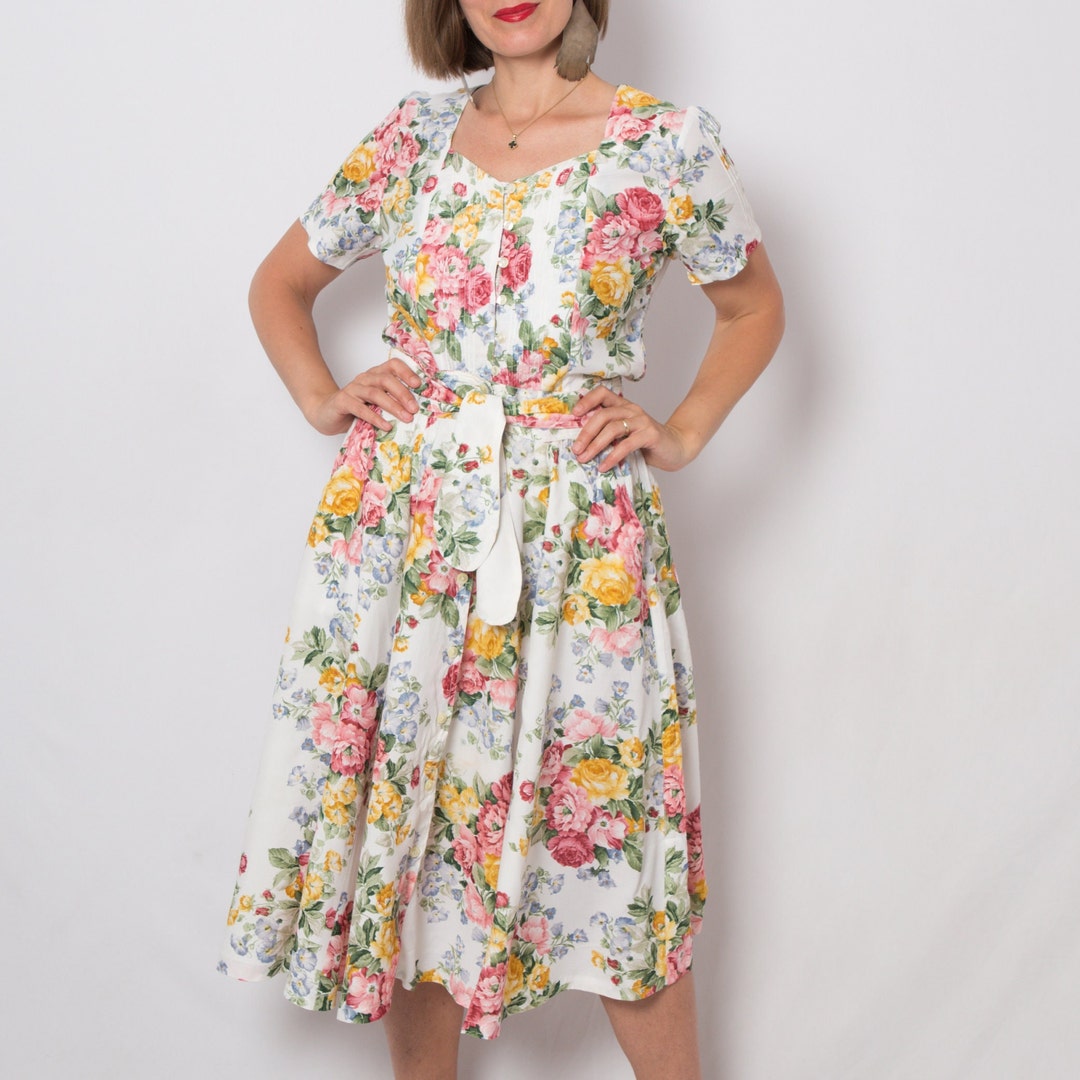 Vintage Floral Two Piece Skirt Set Flowy Skirt Midi Button up Skirt ...