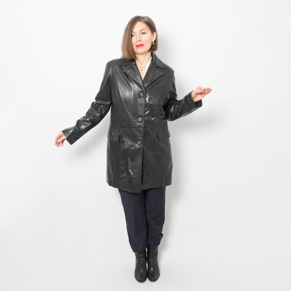 90s Black Leather Blazer Women Black 