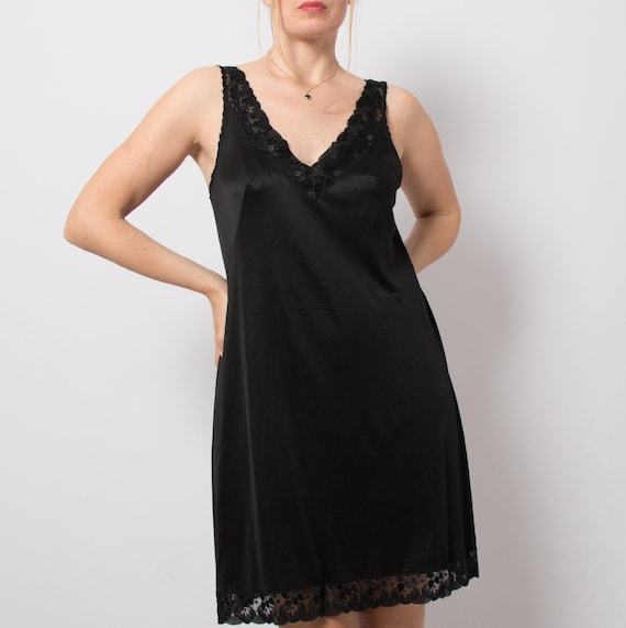 Vintage Black Full Slip Lace Under Dress Romantic Sexy Feminine Will Fit L,  XL Size -  Canada