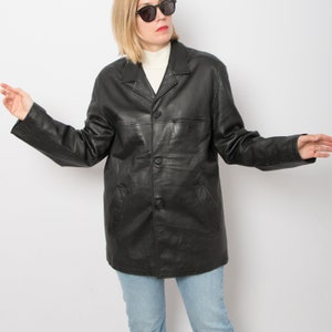 Veste en cuir noir pour homme des années 90, blazer en cuir souple pour homme, taille L