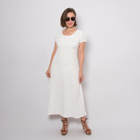Empire Waist Dress Long White Linen Dress Summer Casual Etsy