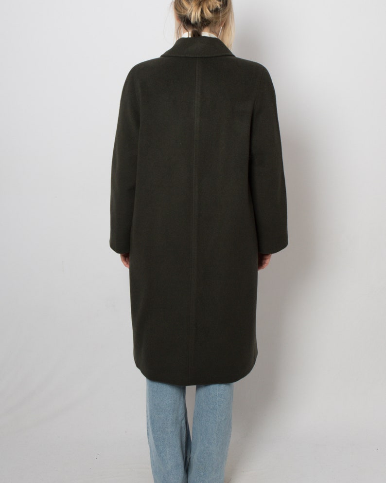 Long manteau en laine vert LUX Caban en laine pardessus simple boutonnage cadeau de taille moyenne pour petite amie femme soeur image 4