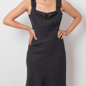 ASPESI Black Linen Dress Elegant Semi Formal Dress Summer Mourning Dress Medium Size Gift image 7