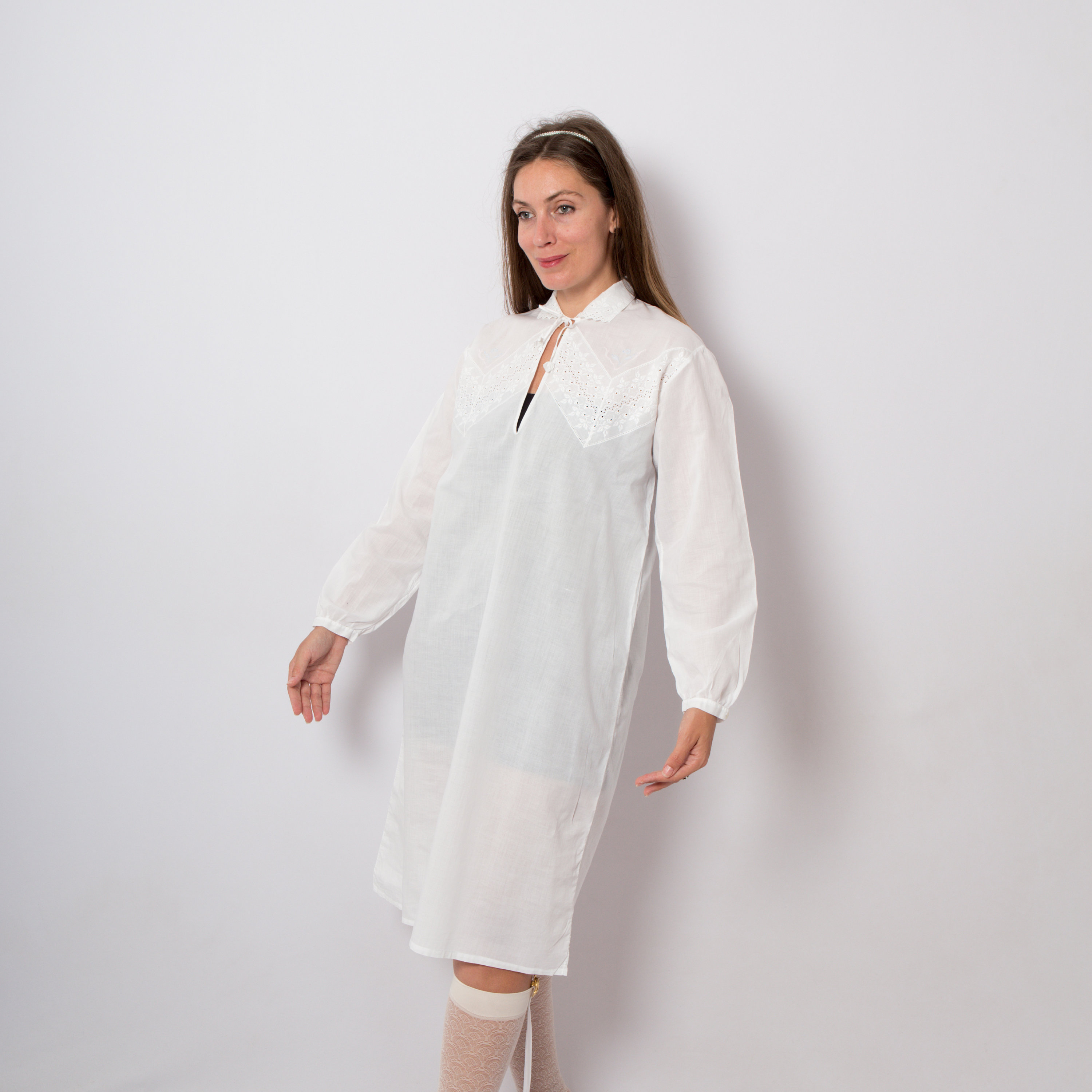 Vintage Cotton Nightgown White Eyelet Embroidered Sleepwear Etsy Polska