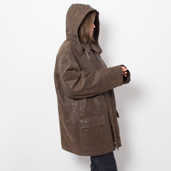 KAP HORN padded leather jacket, men's size M Genuine Leather Cowhide brown type Vintage Second Hand
