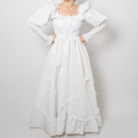 1980s White Puff Sleeve Wedding Dress Princess We… - image 1