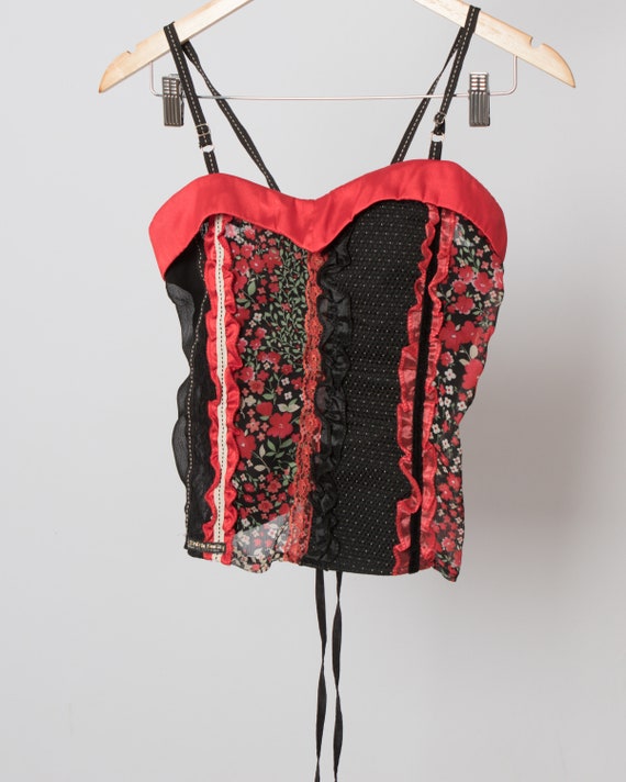 90s Floral Bustier Corset Top Lace Ruffle Details… - image 2