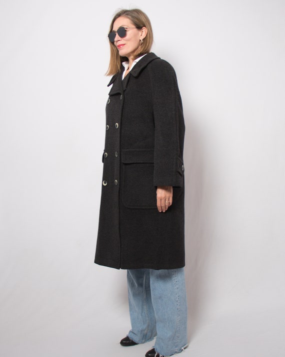 90s Grey Wool Double Breasted Coat Mohair Coat Mi… - image 4