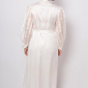 Vintage Peignoir Set Nightgown Robe Set Long Silk White Dressing Gown Silk Slip Dress Gift for Bride Large Size image 7
