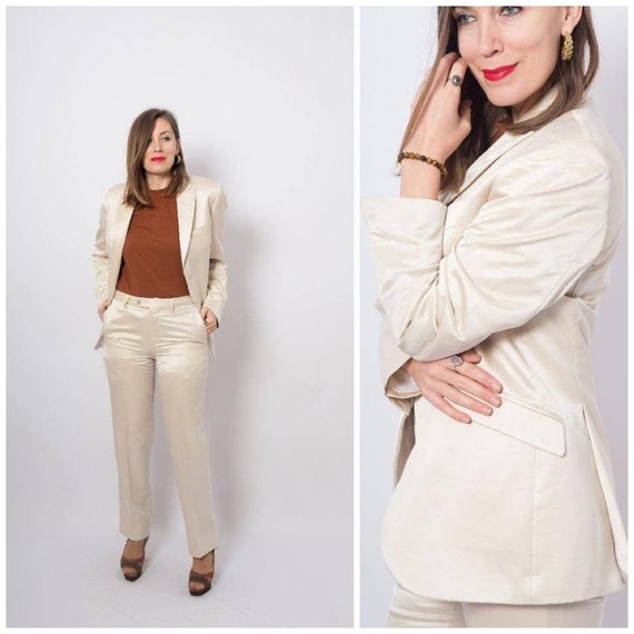 CARLO PIGNATELLI Pastel Womens Pant Suit Satin Bla