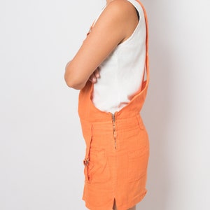 BOLD Orange Linen Overall Dress Linen Jumpsuit Dungaree Dress Small Size image 4