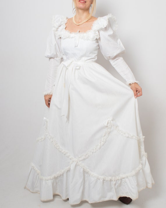 1980s White Puff Sleeve Wedding Dress Princess We… - image 3