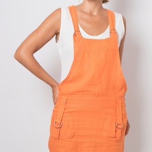 BOLD Orange Linen Overall Dress Linen Jumpsuit Dungaree Dress Small Size image 3