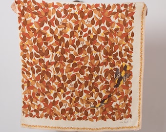 Vintage Leaf Bird Print Scarf Large Square Silk Scarf Women Beautiful Gift for Mom, Sister, Granny