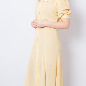 Vintage Wallis Exclusive Sheer Polka Dot Dress 40s Style Dress Light Yellow Dress Button Through Dress Small Size image 2