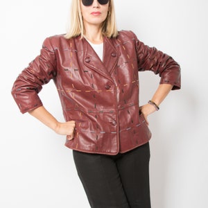 Blouson en cuir italien des années 90 bordeaux Blouson en cuir rouge foncé pour femme Blazer en cuir court taille L cadeau