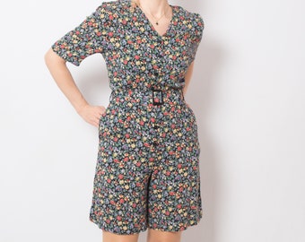 Vintage Blumen Jumpsuit Playsuit Damen Kleine Größe Geschenk für Freundin