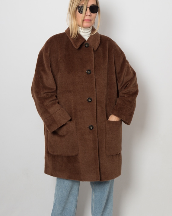 LUX BASLER Brown Baby Llama Coat Oversized Wool C… - image 6