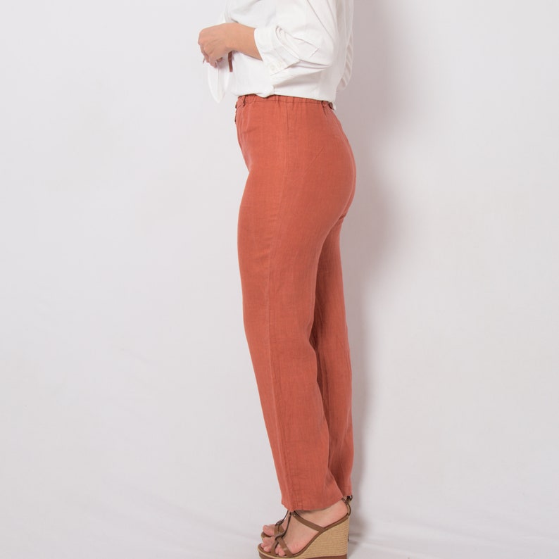 Vintage TERRACOTTA Casual Linen Pants Linen Trousers Women Medium Size W 28 Gift for Girlfriend Daughter image 4